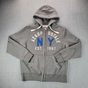Aeropostale Mens Gray Full Zip Hoodie NY Est 1987 Logo Y2K 2011 Large